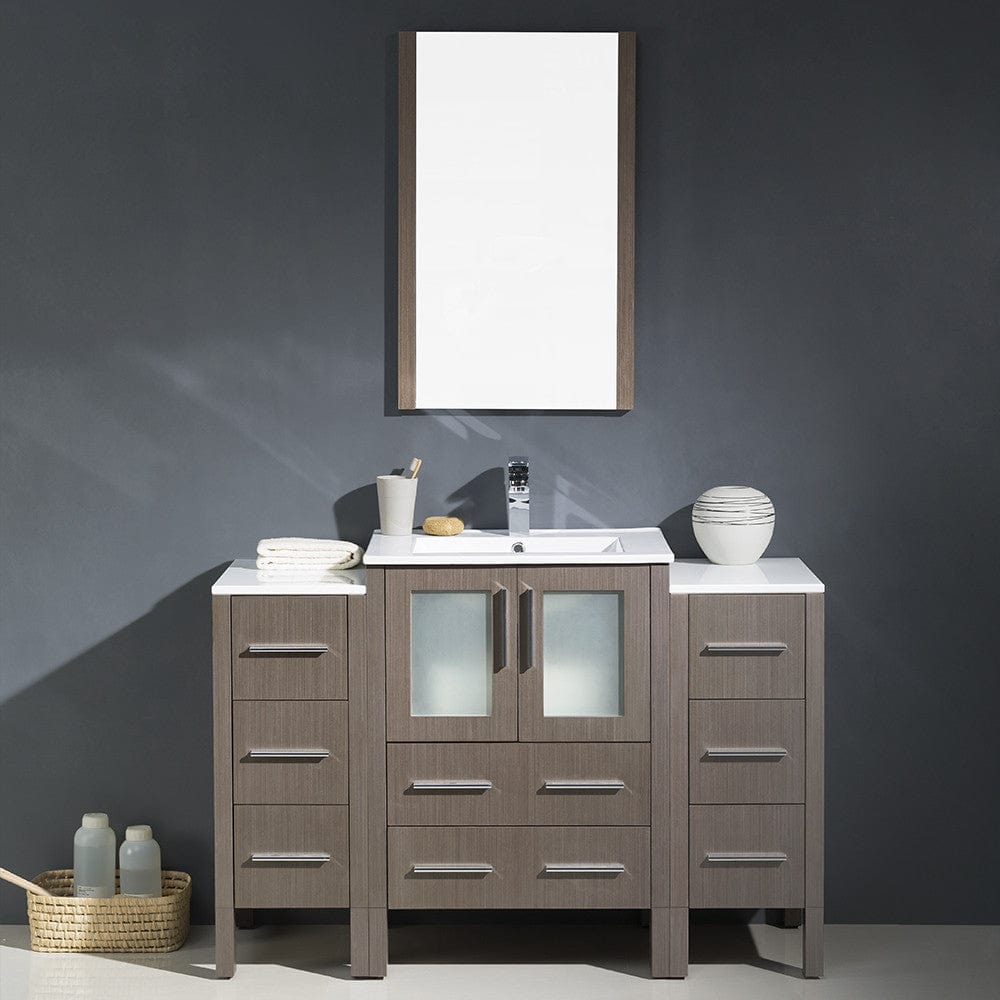Fresca Torino 48 Gray Oak Modern Bathroom Vanity w/ 2 Side Cabinets & Integrated Sink