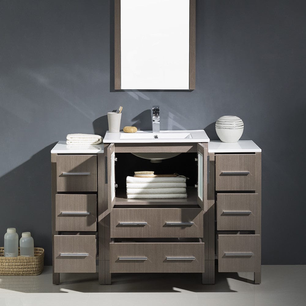 Fresca Torino 48 Gray Oak Modern Bathroom Vanity w/ 2 Side Cabinets & Integrated Sink