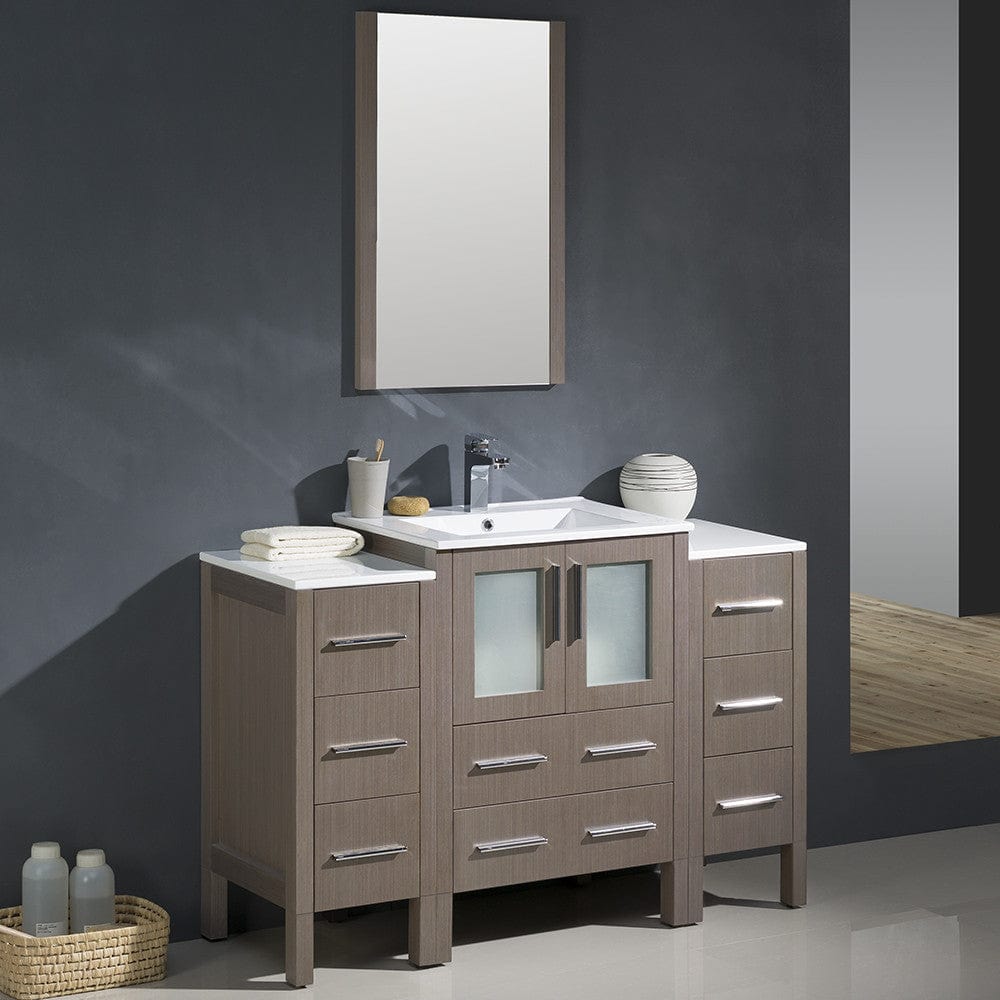 Fresca Torino 48 Gray Oak Modern Bathroom Vanity w/ 2 Side Cabinets & Integrated Sink