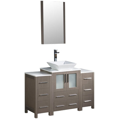 Fresca Torino 48" Gray Oak Modern Bathroom Vanity w/ 2 Side Cabinets & Vessel Sink