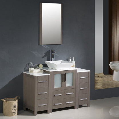 Fresca Torino 48 Gray Oak Modern Bathroom Vanity w/ 2 Side Cabinets & Vessel Sink