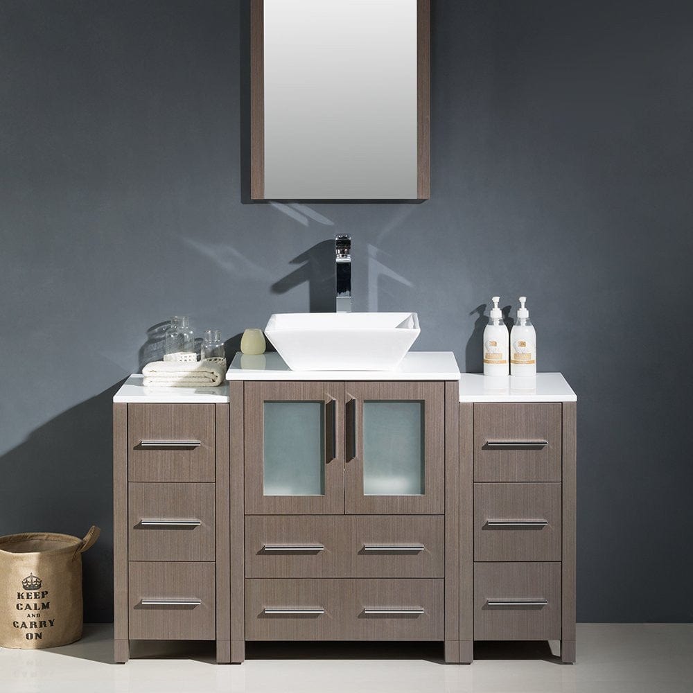 Fresca Torino 48 Gray Oak Modern Bathroom Vanity w/ 2 Side Cabinets & Vessel Sink