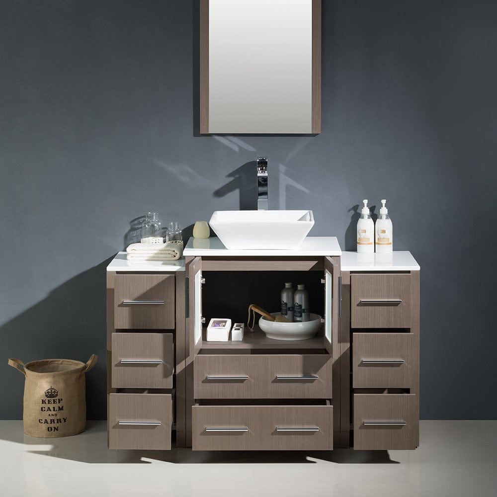 Fresca Torino 48 Gray Oak Modern Bathroom Vanity w/ 2 Side Cabinets & Vessel Sink