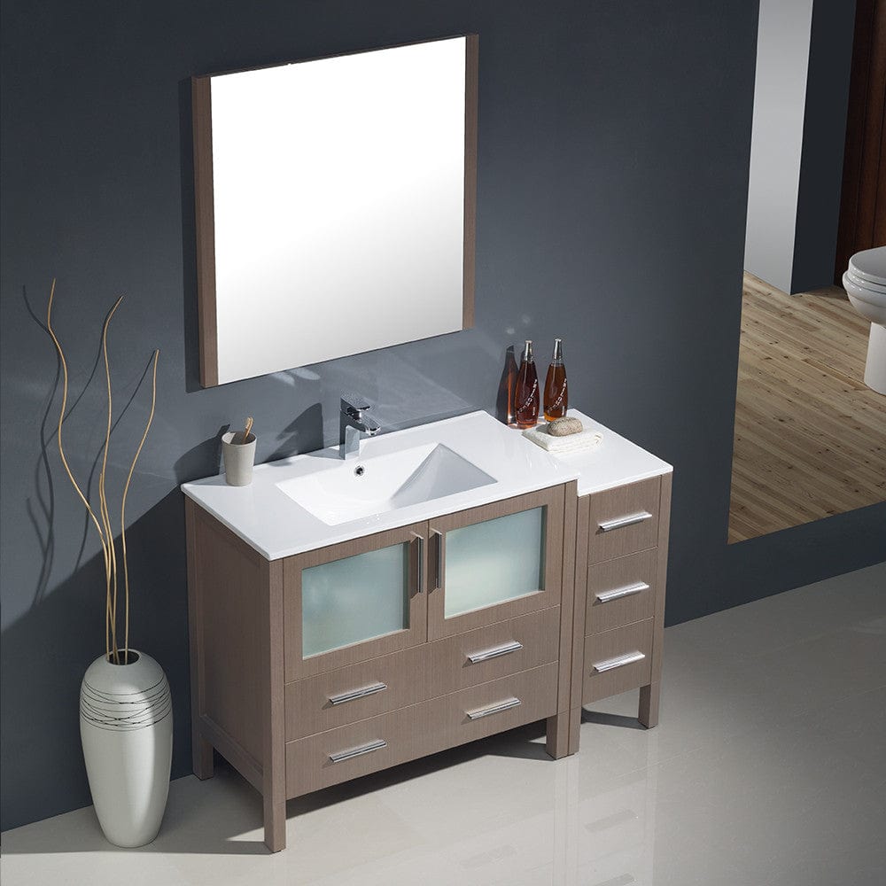 Fresca Torino 48 Gray Oak Modern Bathroom Vanity w/ Side Cabinet & Integrated Sink