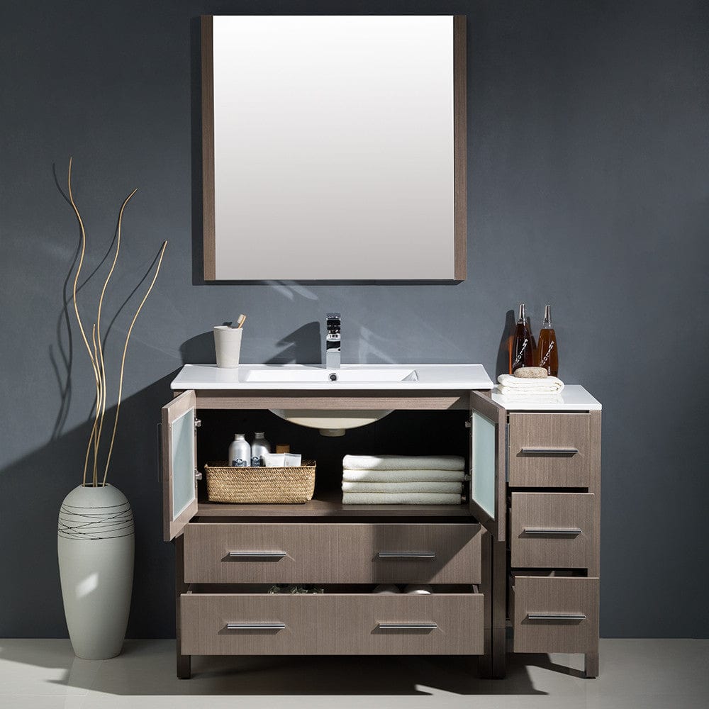 Fresca Torino 48 Gray Oak Modern Bathroom Vanity w/ Side Cabinet & Integrated Sink