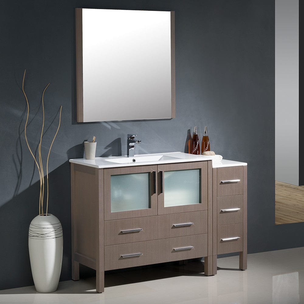 Fresca Torino 48 Gray Oak Modern Bathroom Vanity w/ Side Cabinet & Integrated Sink