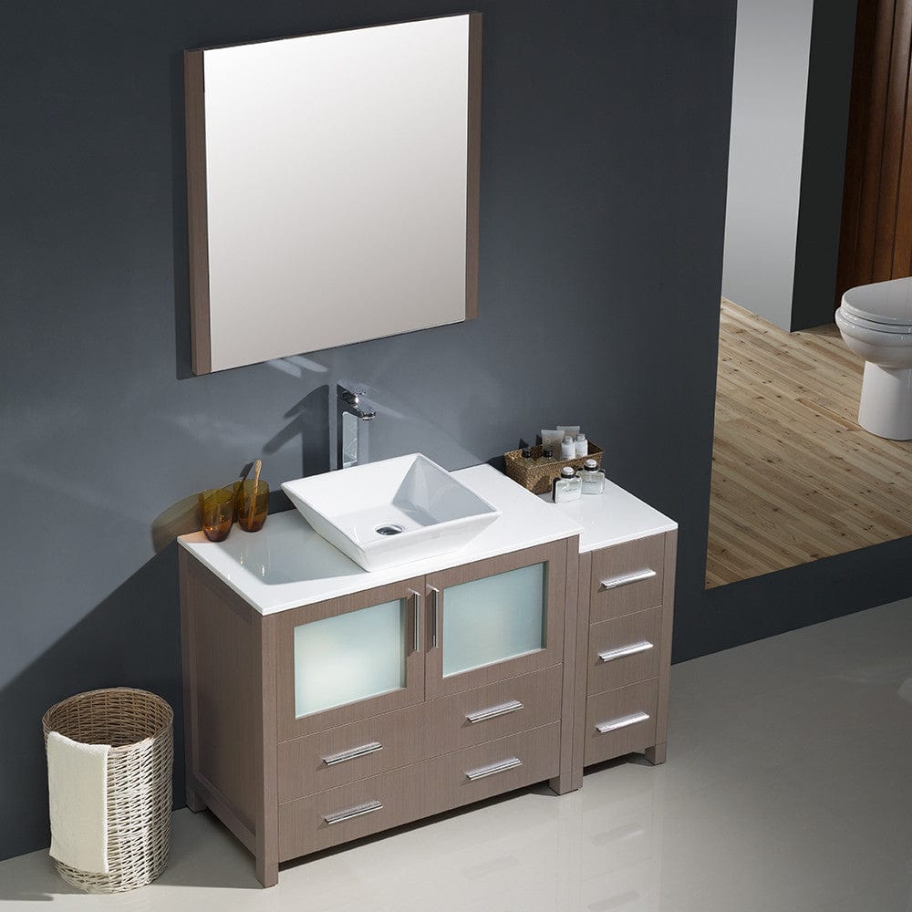 Fresca Torino 48 Gray Oak Modern Bathroom Vanity w/ Side Cabinet & Vessel Sink