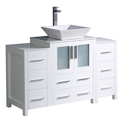 Fresca Torino 48 White Modern Bathroom Cabinets w/ Top & Vessel Sink