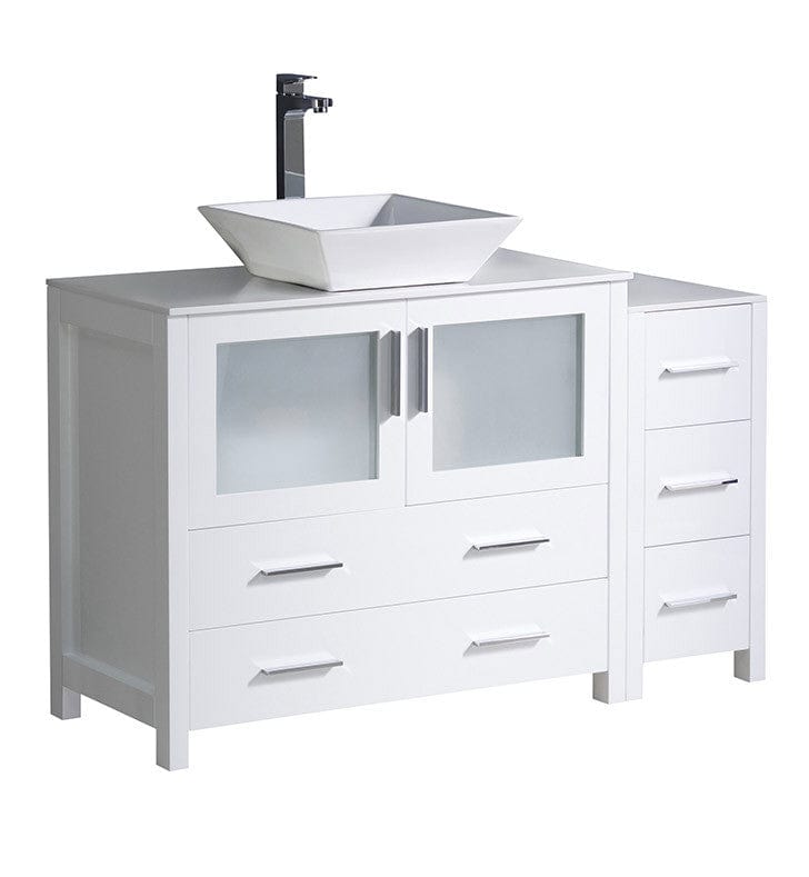 Fresca Torino 48" White Modern Bathroom Cabinets w/ Top & Vessel Sink