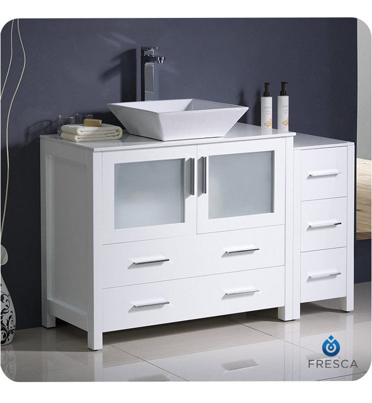 Fresca Torino 48 White Modern Bathroom Cabinets w/ Top & Vessel Sink