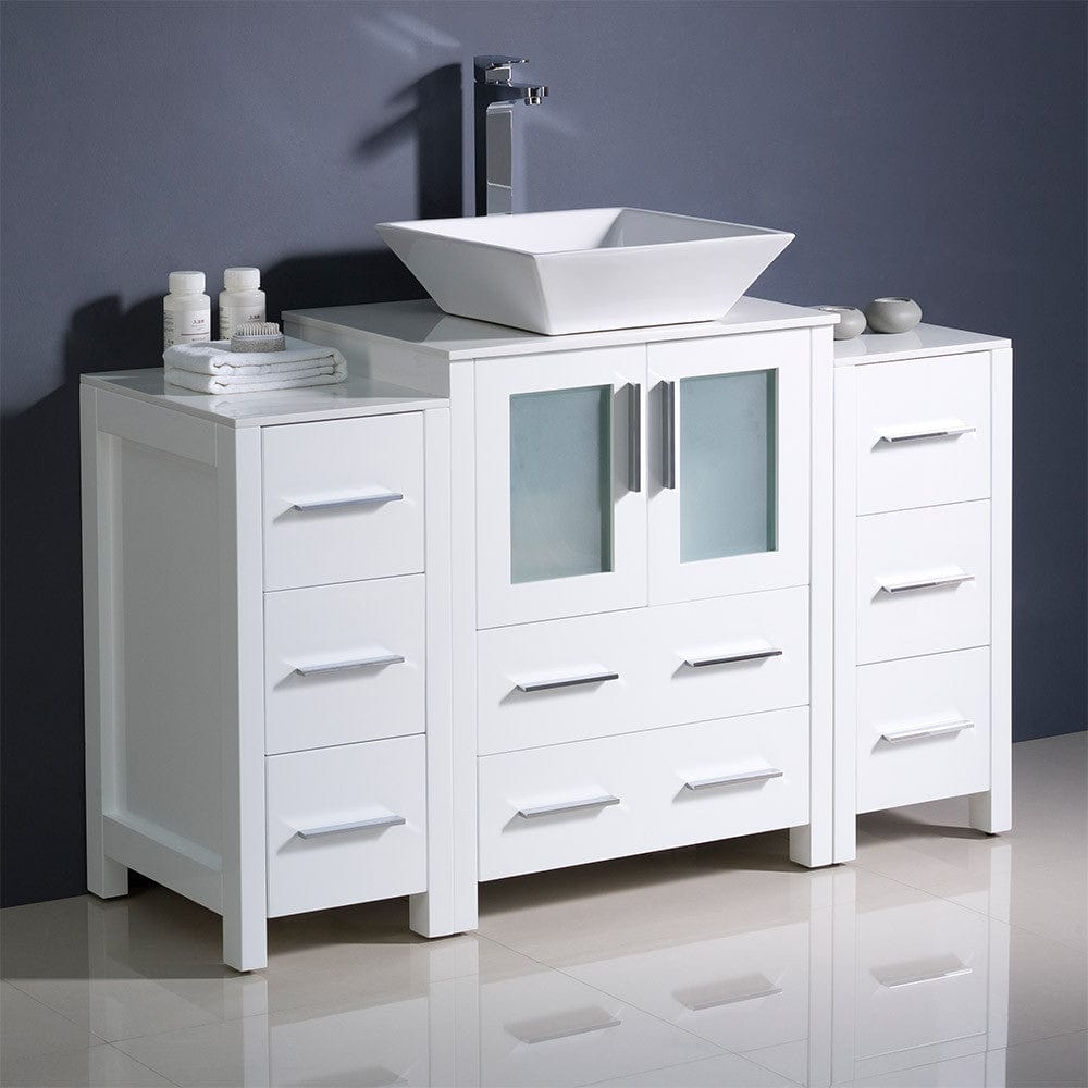 Fresca Torino 48 White Modern Bathroom Cabinets w/ Top & Vessel Sink