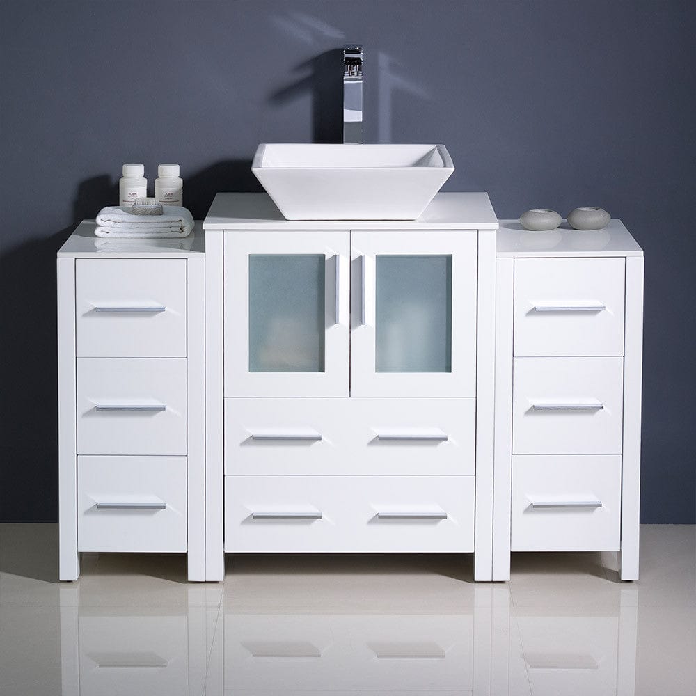 Fresca Torino 48 White Modern Bathroom Cabinets w/ Top & Vessel Sink