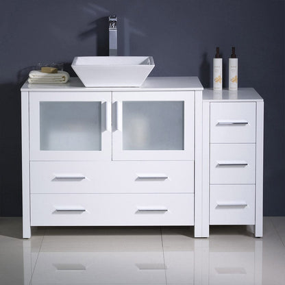 Fresca Torino 48 White Modern Bathroom Cabinets w/ Top & Vessel Sink