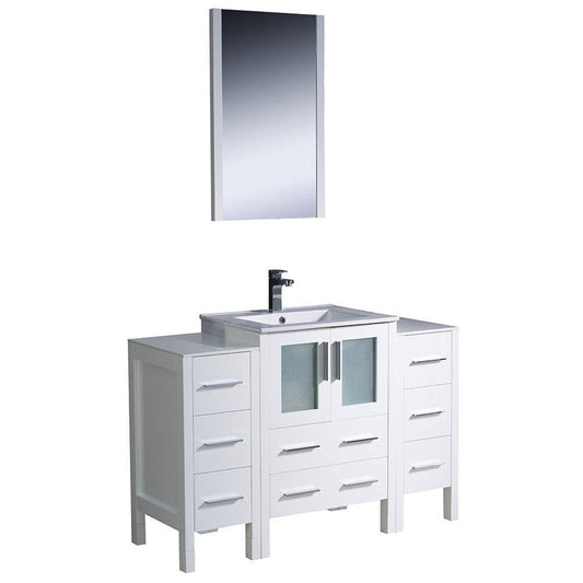 Fresca Torino 48" White Modern Bathroom Vanity w/ 2 Side Cabinets & Integrated Sink