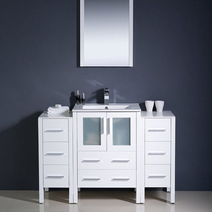 Fresca Torino 48 White Modern Bathroom Vanity w/ 2 Side Cabinets & Integrated Sink