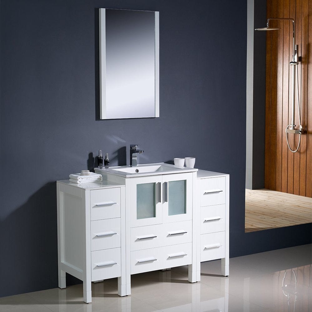 Fresca Torino 48 White Modern Bathroom Vanity w/ 2 Side Cabinets & Integrated Sink