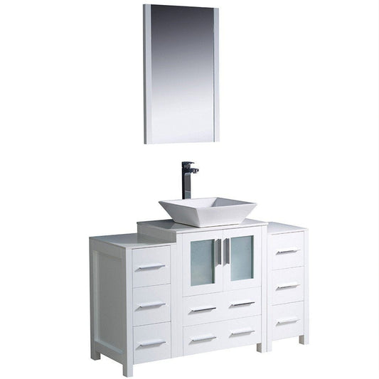 Fresca Torino 48" White Modern Bathroom Vanity w/ 2 Side Cabinets & Vessel Sink