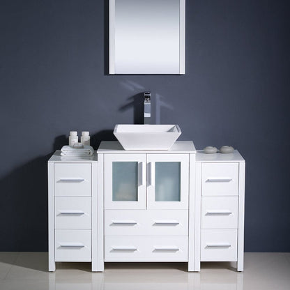 Fresca Torino 48 White Modern Bathroom Vanity w/ 2 Side Cabinets & Vessel Sink