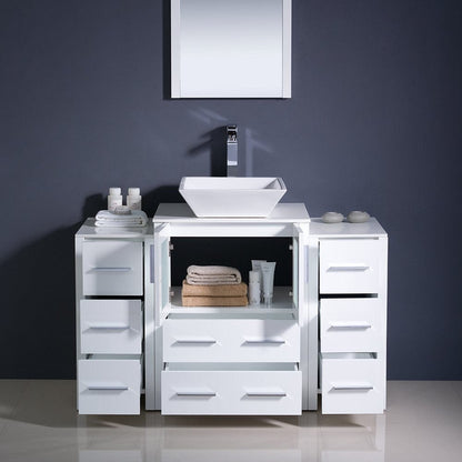 Fresca Torino 48 White Modern Bathroom Vanity w/ 2 Side Cabinets & Vessel Sink