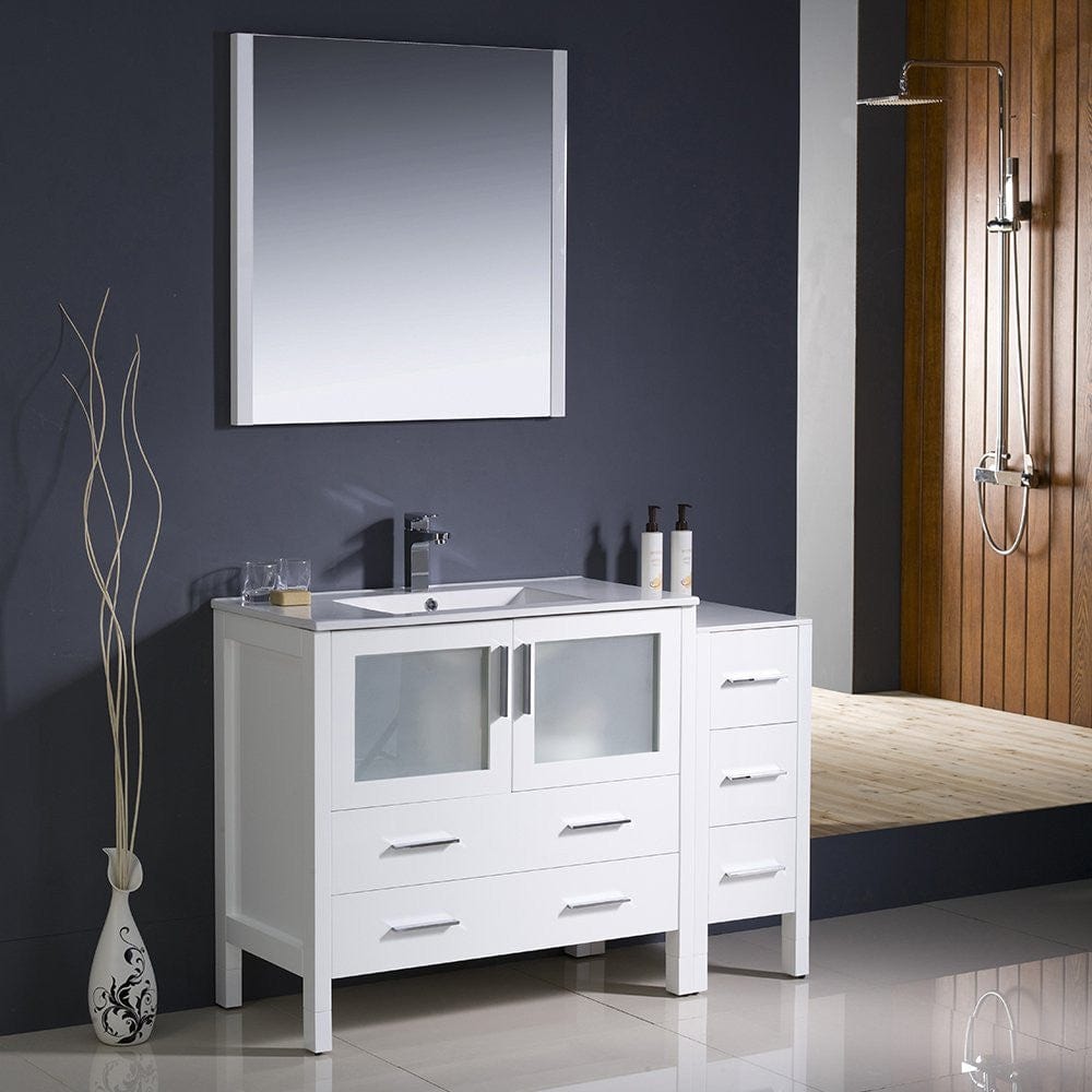 Fresca Torino 48 White Modern Bathroom Vanity w/ Side Cabinet & Integrated Sink