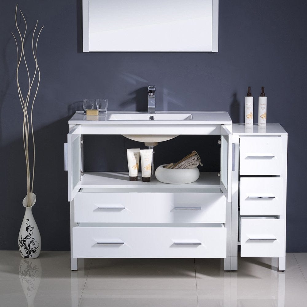 Fresca Torino 48 White Modern Bathroom Vanity w/ Side Cabinet & Integrated Sink
