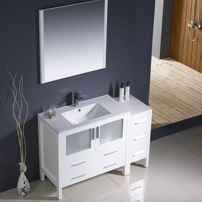 Fresca Torino 48 White Modern Bathroom Vanity w/ Side Cabinet & Integrated Sink