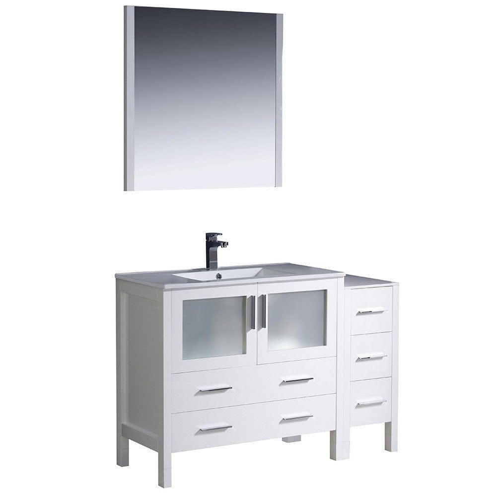 Fresca Torino 48" White Modern Bathroom Vanity w/ Side Cabinet & Integrated Sink