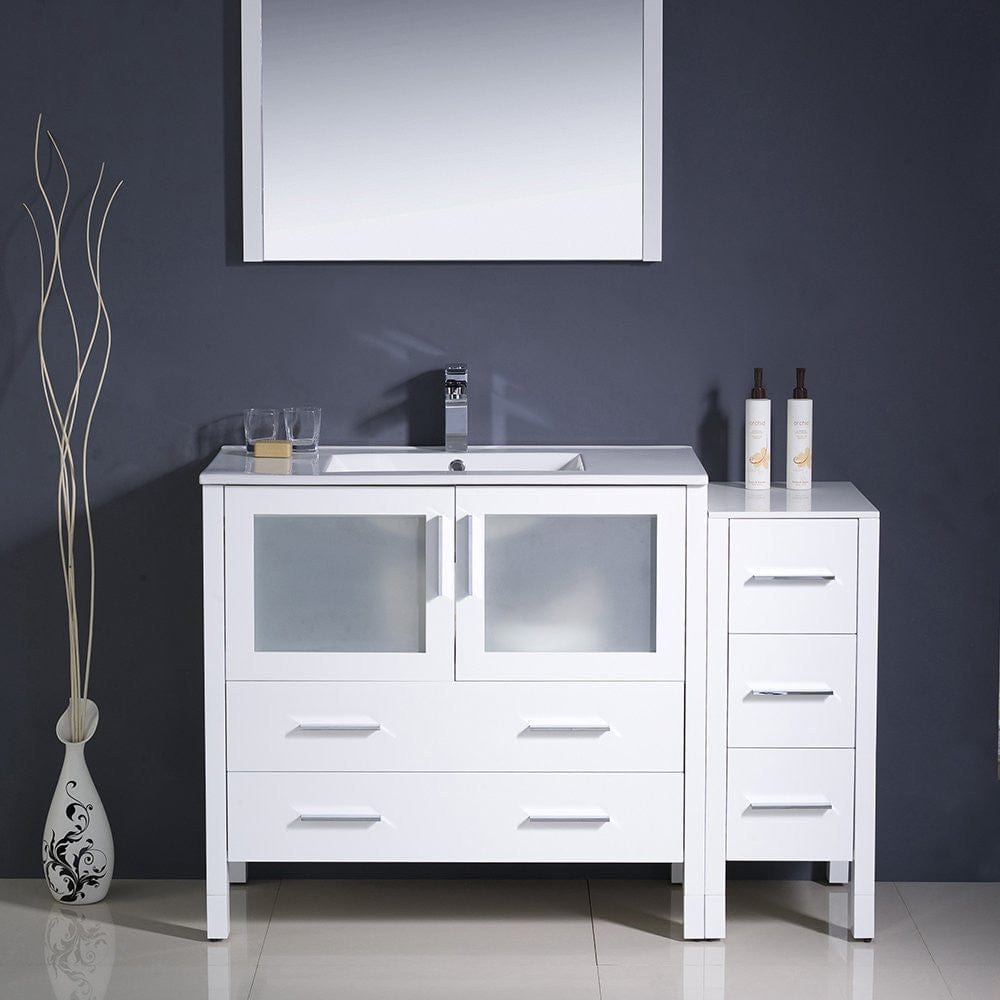 Fresca Torino 48 White Modern Bathroom Vanity w/ Side Cabinet & Integrated Sink