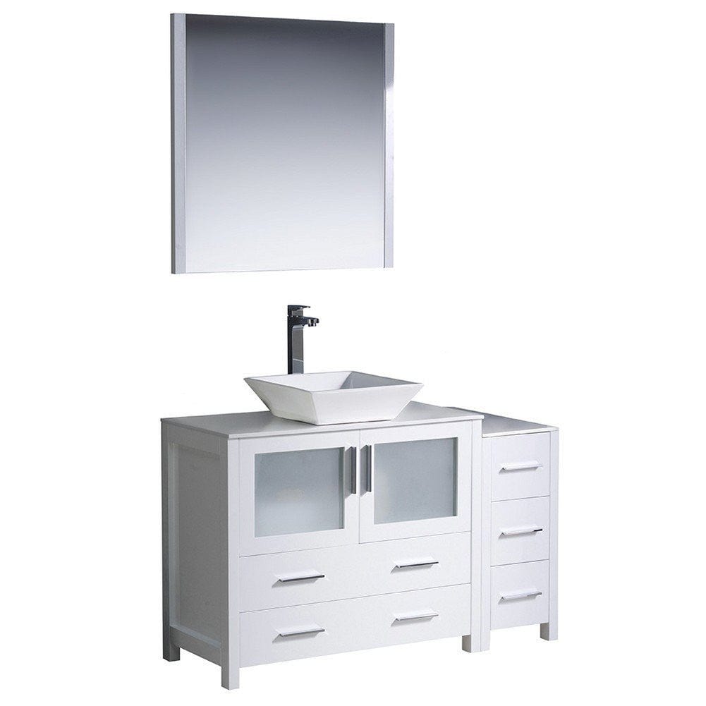 Fresca Torino 48" White Modern Bathroom Vanity w/ Side Cabinet & Vessel Sink