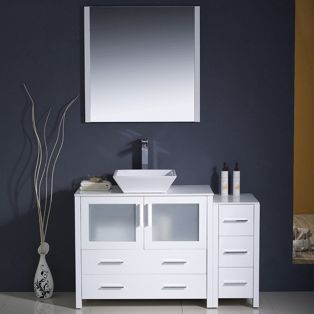Fresca Torino 48 White Modern Bathroom Vanity w/ Side Cabinet & Vessel Sink