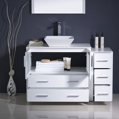 Fresca Torino 48 White Modern Bathroom Vanity w/ Side Cabinet & Vessel Sink