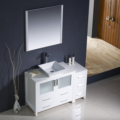 Fresca Torino 48 White Modern Bathroom Vanity w/ Side Cabinet & Vessel Sink