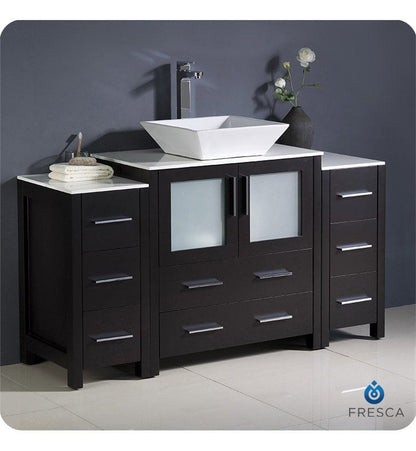 Fresca Torino 54 Espresso Modern Bathroom Cabinets w/ Top & Vessel Sink