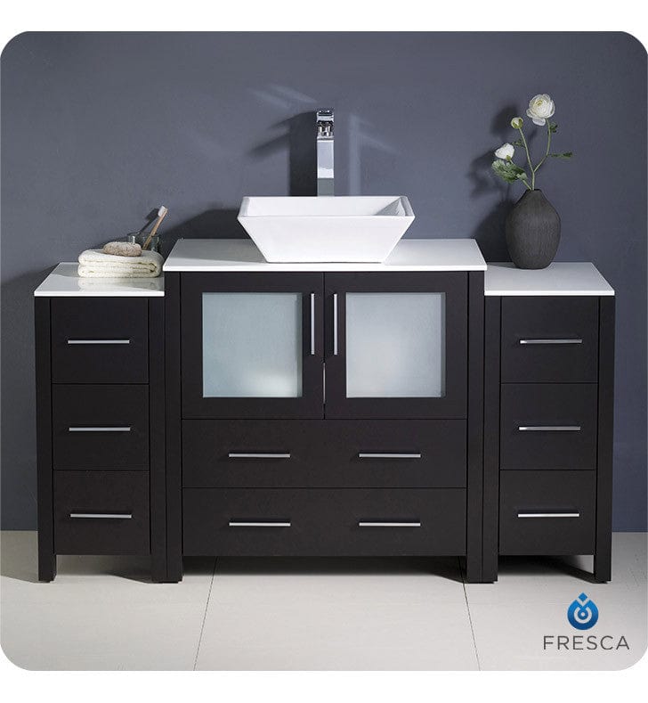 Fresca Torino 54 Espresso Modern Bathroom Cabinets w/ Top & Vessel Sink