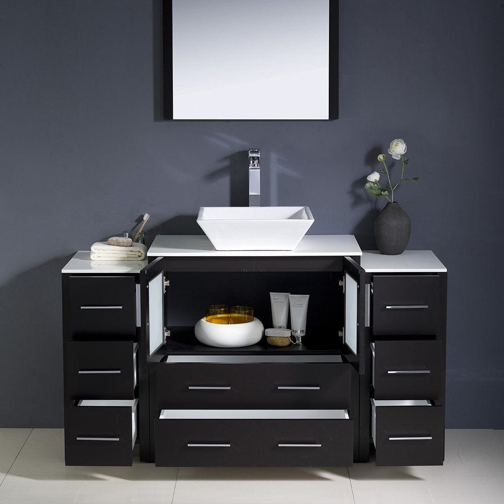 Fresca Torino 54 Espresso Modern Bathroom Vanity w/ 2 Side Cabinets & Vessel Sink