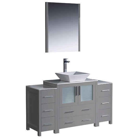 Fresca Torino 54" Gray Modern Bathroom Vanity w/ 2 Side Cabinets & Vessel Sink