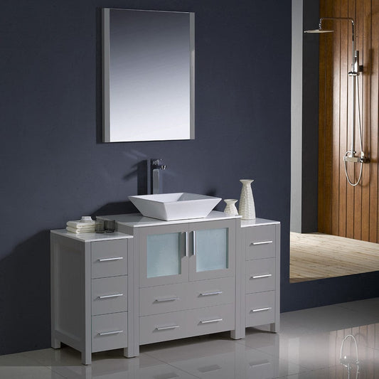 Fresca Torino 54 Gray Modern Bathroom Vanity w/ 2 Side Cabinets & Vessel Sink