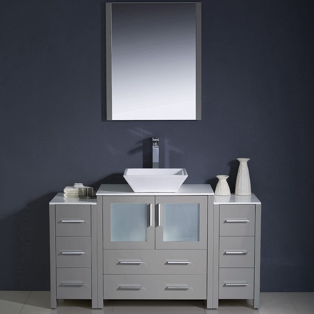 Fresca Torino 54 Gray Modern Bathroom Vanity w/ 2 Side Cabinets & Vessel Sink
