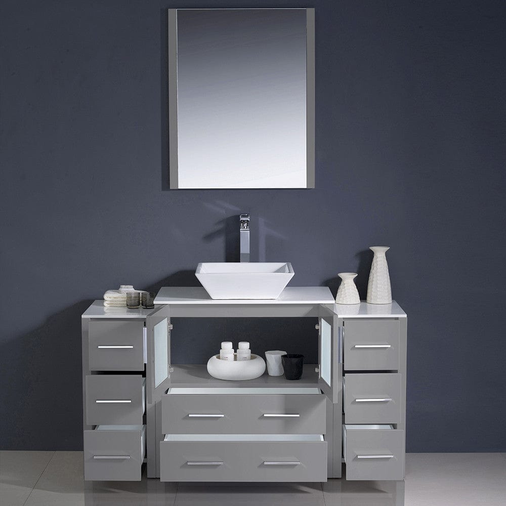 Fresca Torino 54 Gray Modern Bathroom Vanity w/ 2 Side Cabinets & Vessel Sink