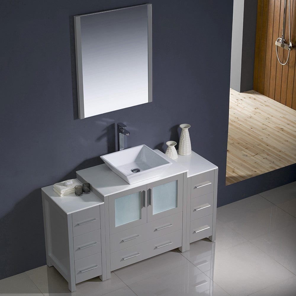 Fresca Torino 54 Gray Modern Bathroom Vanity w/ 2 Side Cabinets & Vessel Sink