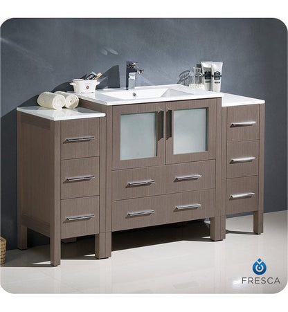 Fresca Torino 54 Gray Oak Modern Bathroom Cabinets w/ Integrated Sink