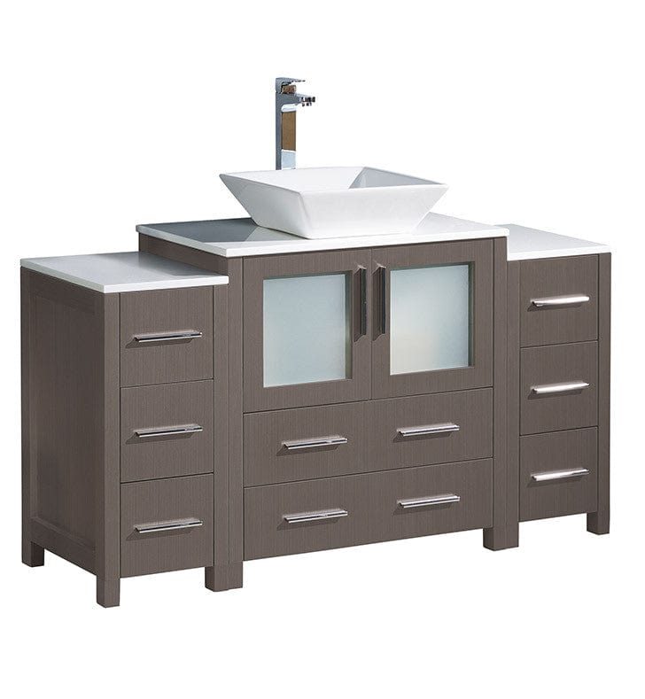 Fresca Torino 54" Gray Oak Modern Bathroom Cabinets w/ Top & Vessel Sink