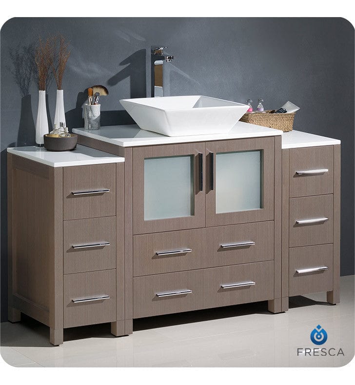 Fresca Torino 54 Gray Oak Modern Bathroom Cabinets w/ Top & Vessel Sink