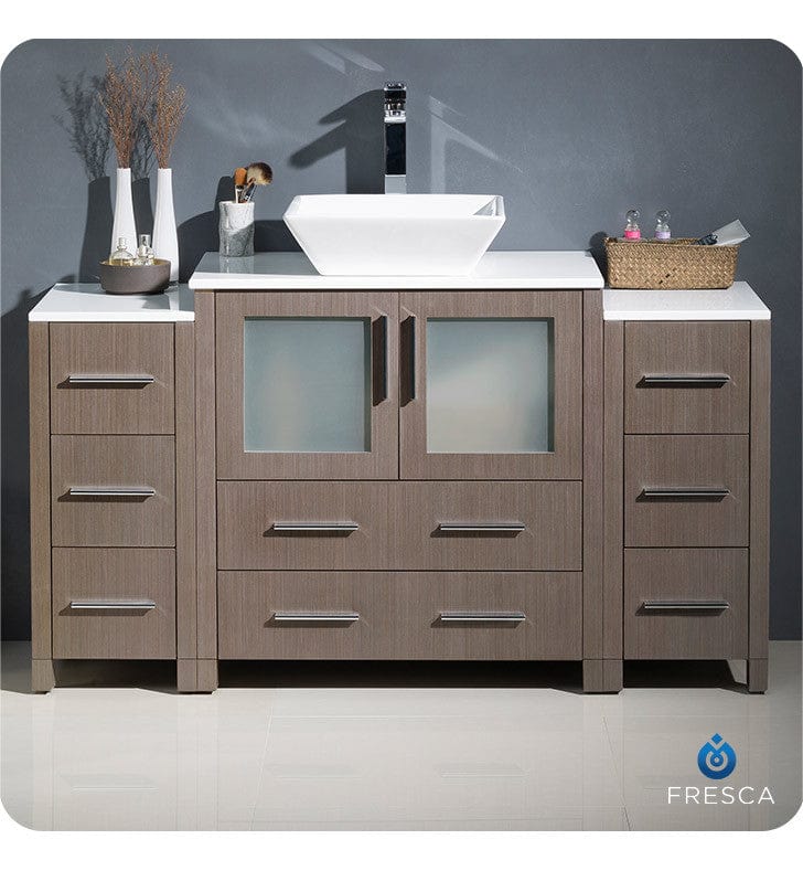 Fresca Torino 54 Gray Oak Modern Bathroom Cabinets w/ Top & Vessel Sink