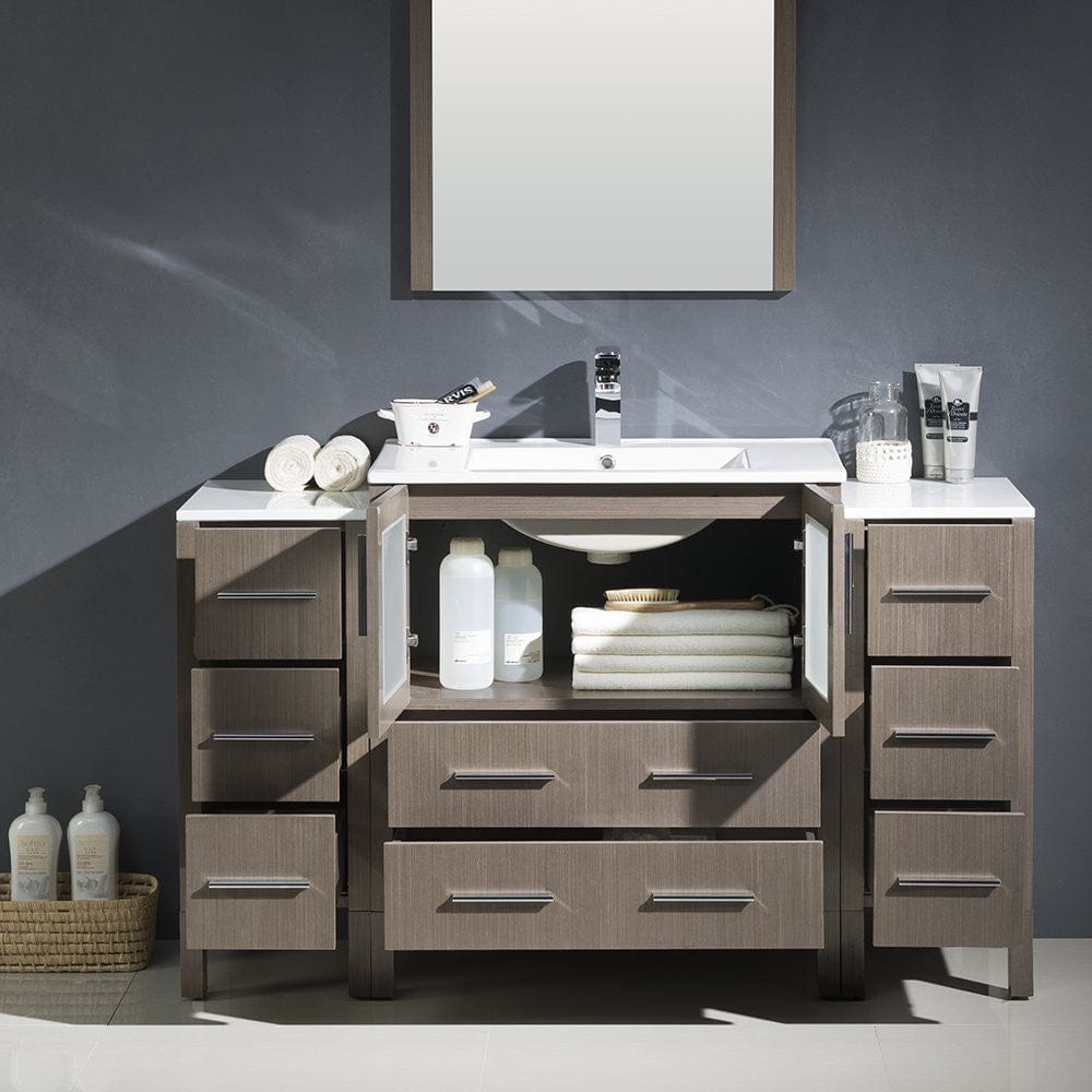 Fresca Torino 54 Gray Oak Modern Bathroom Vanity w/ 2 Side Cabinets & Integrated Sink