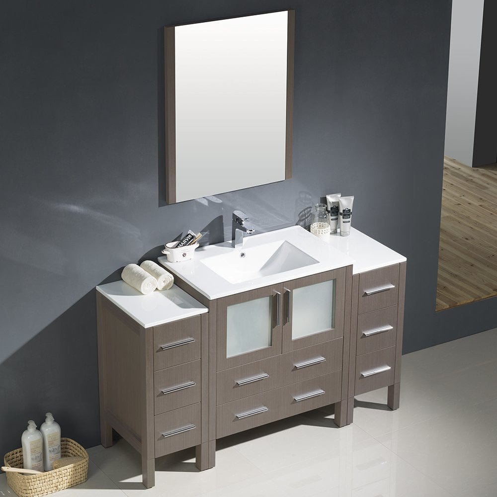 Fresca Torino 54 Gray Oak Modern Bathroom Vanity w/ 2 Side Cabinets & Integrated Sink