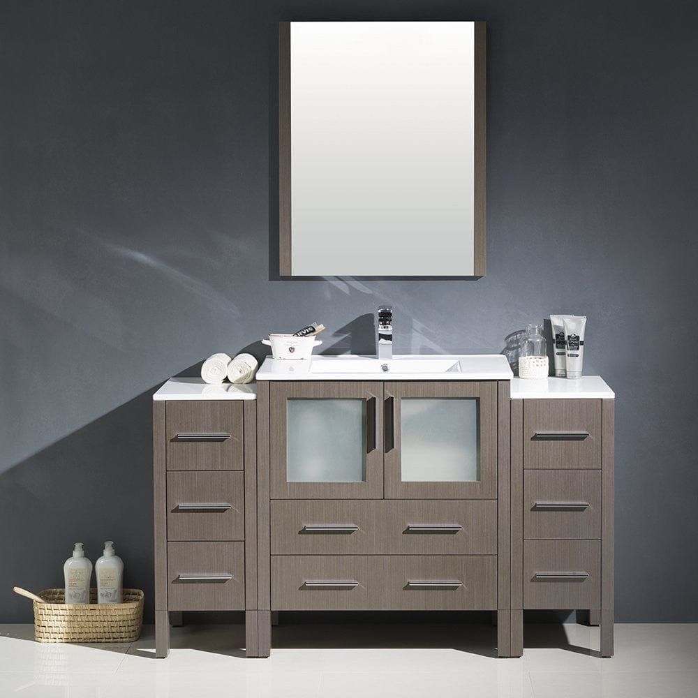 Fresca Torino 54 Gray Oak Modern Bathroom Vanity w/ 2 Side Cabinets & Integrated Sink