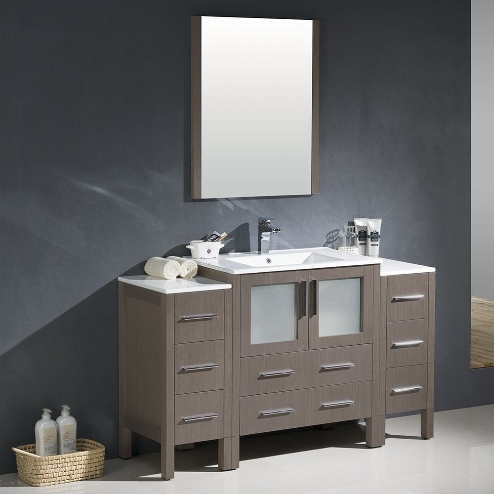 Fresca Torino 54 Gray Oak Modern Bathroom Vanity w/ 2 Side Cabinets & Integrated Sink