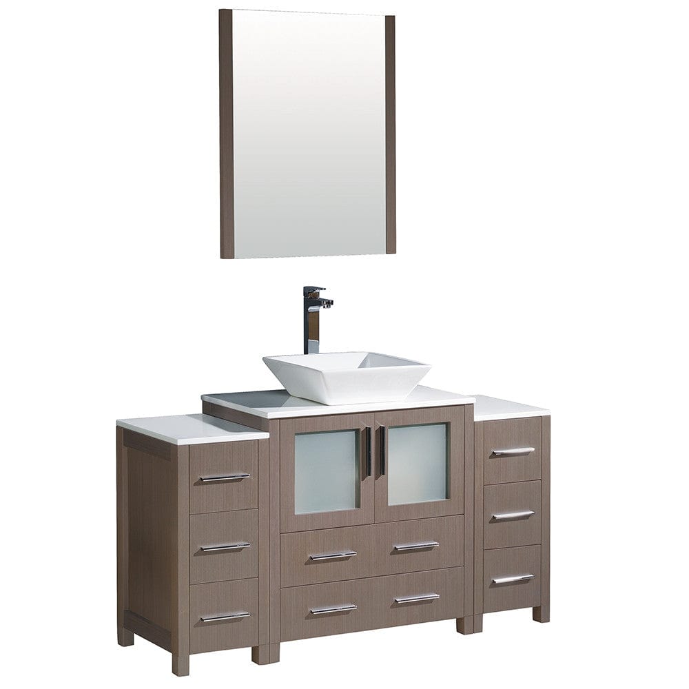 Fresca Torino 54" Gray Oak Modern Bathroom Vanity w/ 2 Side Cabinets & Vessel Sink