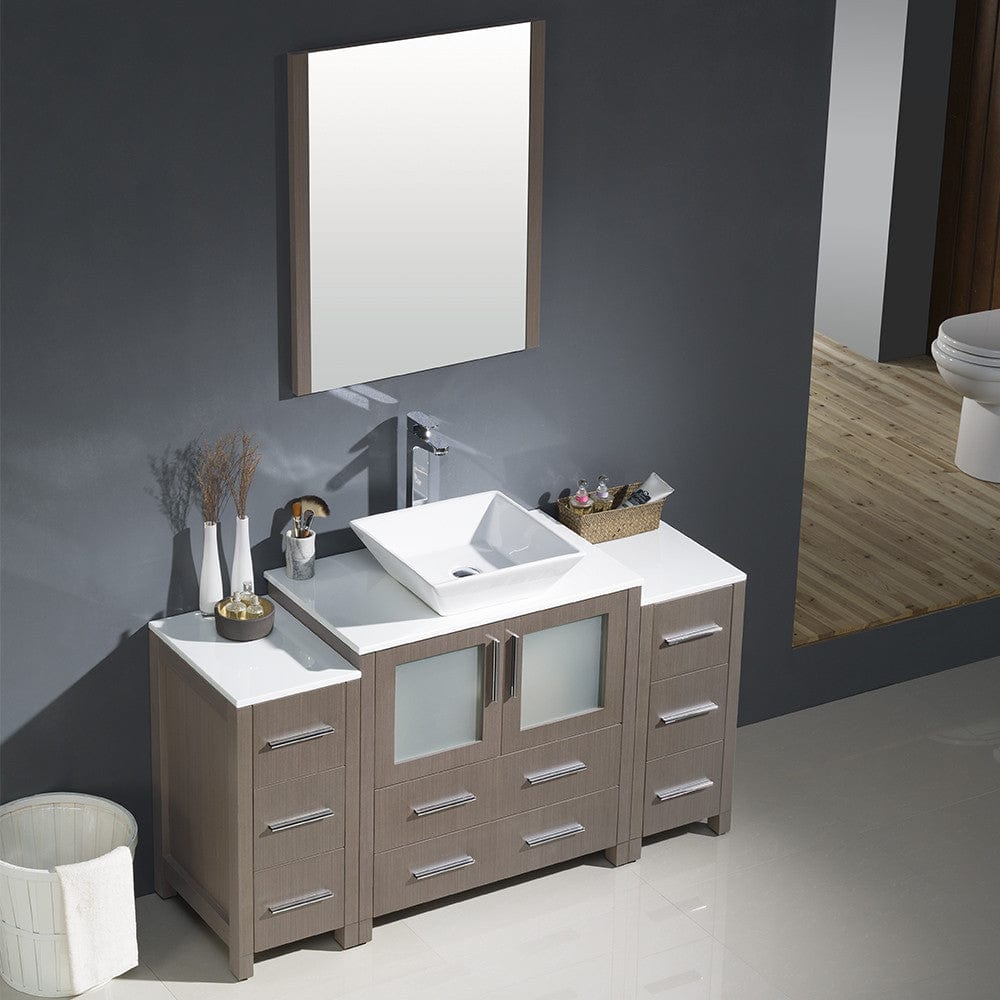 Fresca Torino 54 Gray Oak Modern Bathroom Vanity w/ 2 Side Cabinets & Vessel Sink